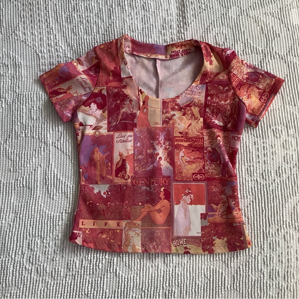 Vintage 1970s Handmade Novelty Print Tee Pink